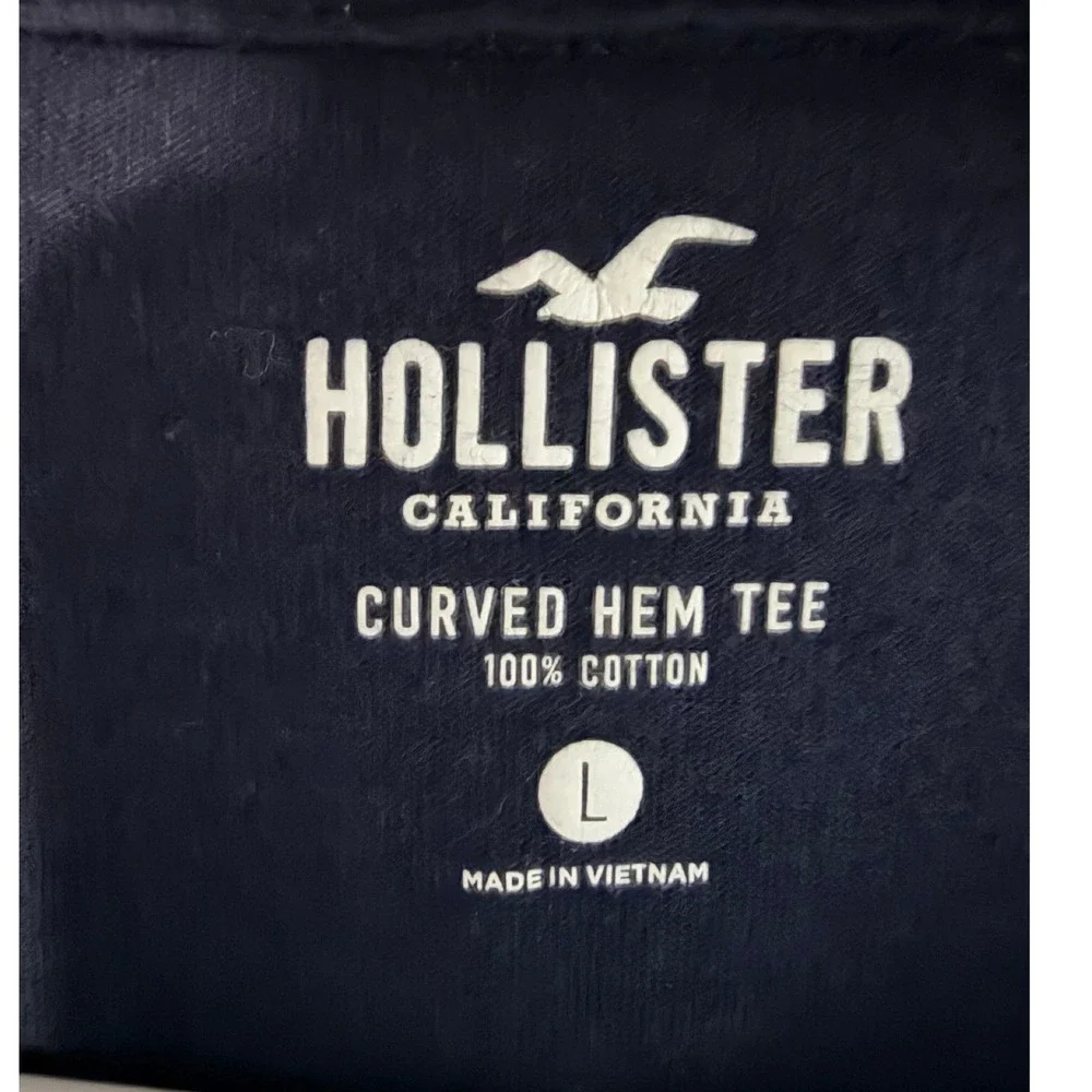 Hollister Men's L Curved Hem Tee Navy Blue Short Sleeve Logo Cotton 0730 - Picture 3 of 4